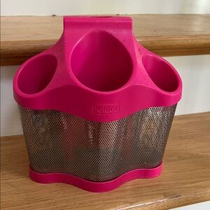 Polder Fuchsia Mesh Storage Bin OVER THE DOOR Hairdryer Curling iron holder GUC
